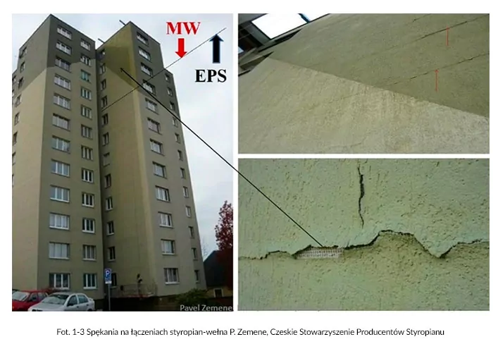 Fot. 1-3 Spękania na łączeniach styropian-wełna P. Zemene, Czeskie Stowarzyszenie Producentów Styropianu Fot. 1-3 Spękania na łączeniach styropian-wełna P. Zemene, Czeskie Stowarzyszenie Producentów Styropianu