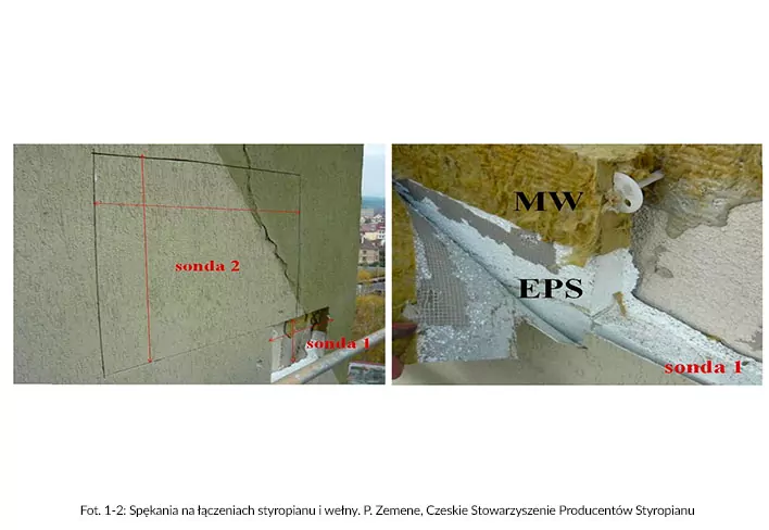 Fot. 1-2: Spękania na łączeniach styropianu i wełny. P. Zemene, Czeskie Stowarzyszenie Producentów Styropianu Fot. 1-2: Spękania na łączeniach styropianu i wełny. P. Zemene, Czeskie Stowarzyszenie Producentów Styropianu