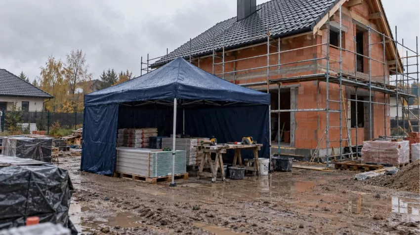 Jesienna ulewa potrafi zatrzymać remont. Jak osłonić materiały i stanowisko pracy na budowie? Zamoknięte płyty gipsowo-kartonowe i zardzewiałe narzędzia to koszty, których nikt nie wpisuje do kosztorysu. Wystarczy jedna jesienna ulewa, żeby harmonogram prac przesunął się o kilka dni.