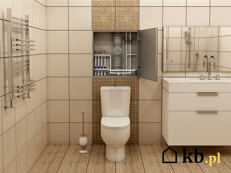 Przekrój w ścianie ukazujący rury w łazience, a także informacje, czy lepiej wybrać plastikowe czy miedziane rury do łazienki