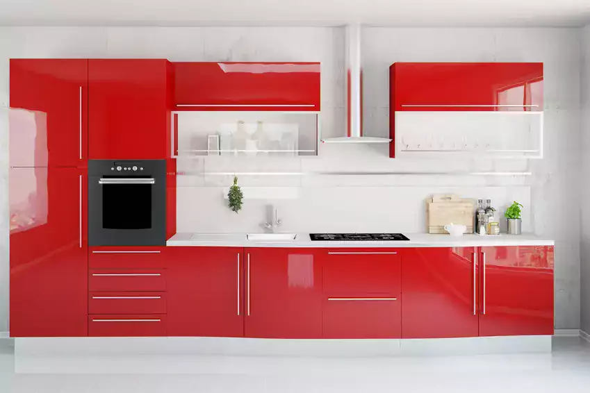 Czerwone nowoczesne meble kuchenne