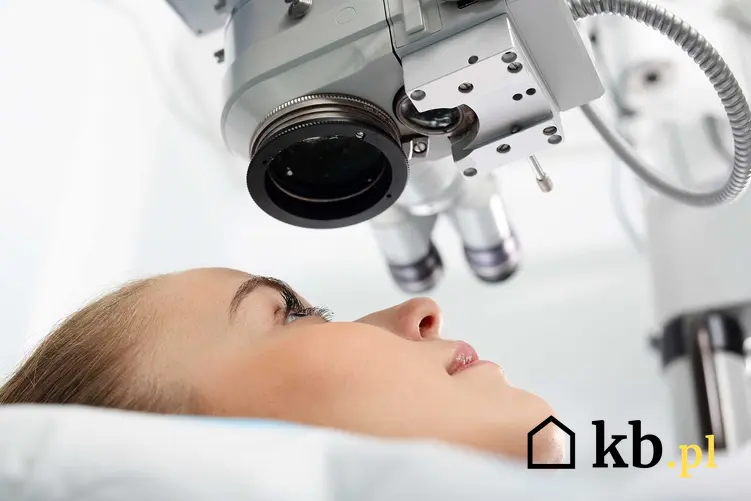 Kobieta u okulisty podczas korekty wzroku, a także aktualne cenniki laserowej korekcji wzroku w całej Polsce