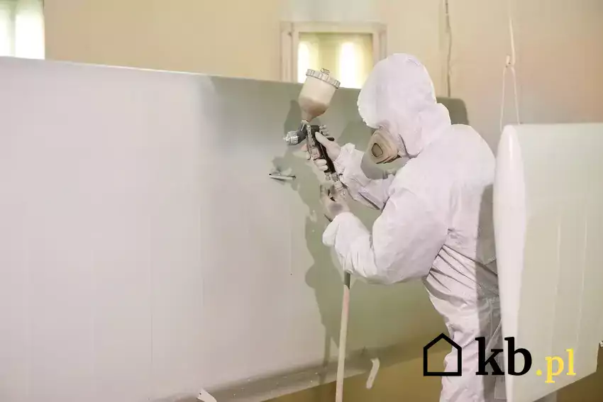 Mężczyzna malujący ścianę kompresorem