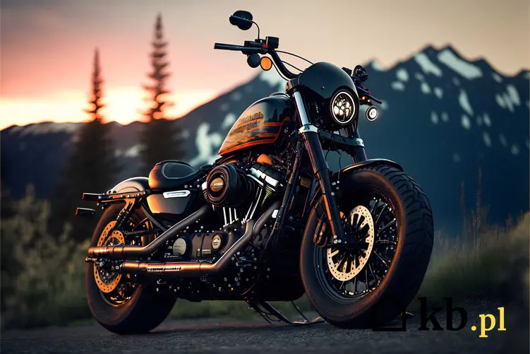 Harley Davidson na tle gór, a także cena motoru harley Davidson i jego koszty