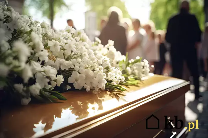 Trumna i żałobnicy na pogrzebie