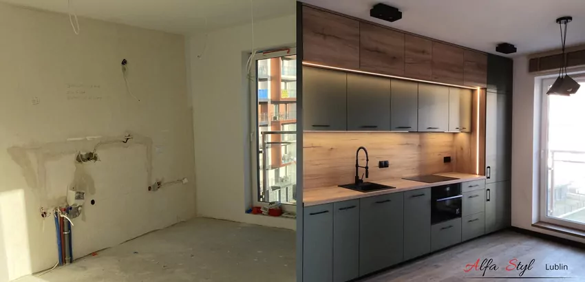 Porównanie wnętrza przed i po remoncie – realizacja Alfa Styl Lublin. Przemyślany projekt i kompleksowe wykończenie pokazują, jak duża zmiana jest możliwa z jedną firmą. Porównanie wnętrza przed i po remoncie – realizacja Alfa Styl Lublin. Przemyślany projekt i kompleksowe wykończenie pokazują, jak duża zmiana jest możliwa z jedną firmą.