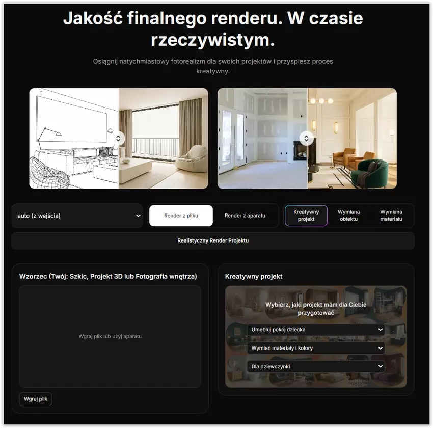 Jak działa MiRAGE Render - widok na panel użytkownika, gdzie rozpoczyna się proces tworzenia fotorealistycznej wizualizacji Jak działa MiRAGE Render - widok na panel użytkownika, gdzie rozpoczyna się proces tworzenia fotorealistycznej wizualizacji