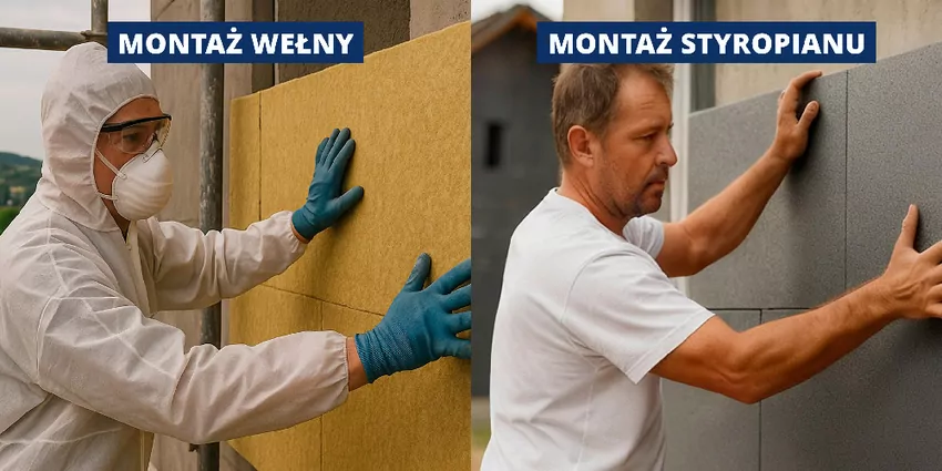 PSPS: Instalacja wełny (po lewej) i styropianu (po prawej)