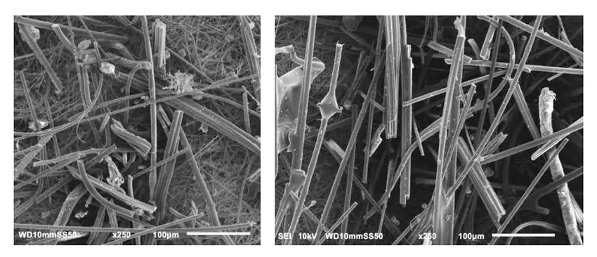 IMP: Zdjęcia SEM w dużym powiększeniu dla sączka z włókna szklanego z osadzonym materiałem2