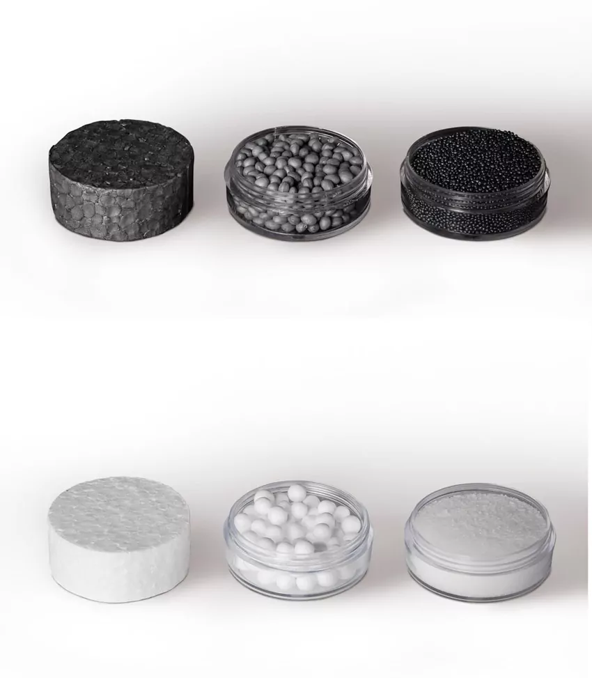 PSPS: polistyren, spienione granulki, zbliżenie struktury styropianu