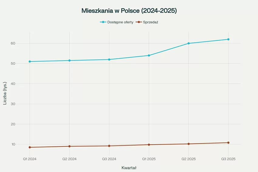 Dynamika liczby ofert mieszkań oraz sprzedaży na rynku polskim w okresie 2024-2025 Dynamika liczby ofert mieszkań oraz sprzedaży na rynku polskim w okresie 2024-2025