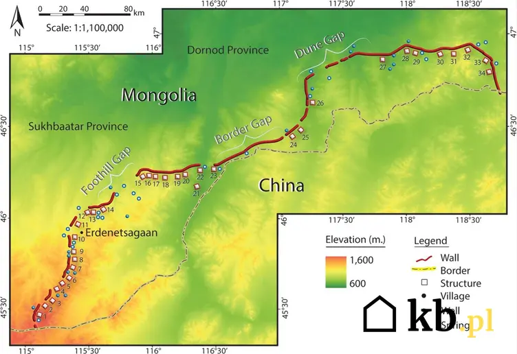 Mapa linii ścian łuku mongolskiego