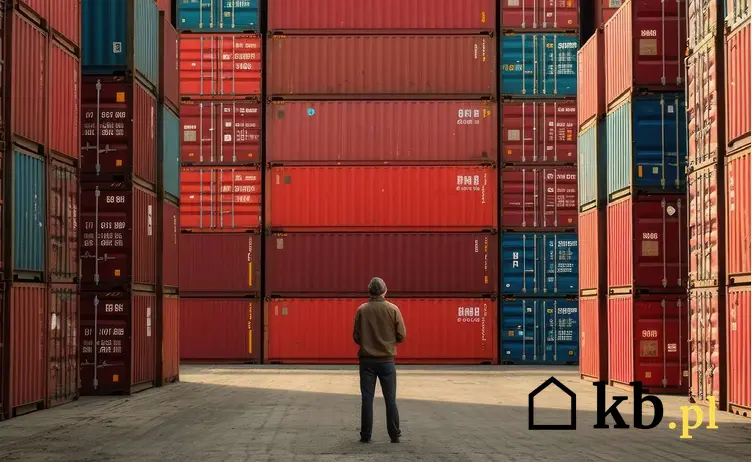 Mężczyzna patrzący na kontenery w porcie, a także nowy terminal w Świnoujściu