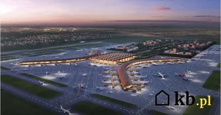 Wizualizacja przedstawiająca projekt nowego lotniska Techo w stolicy Kambodży - widok w nocy