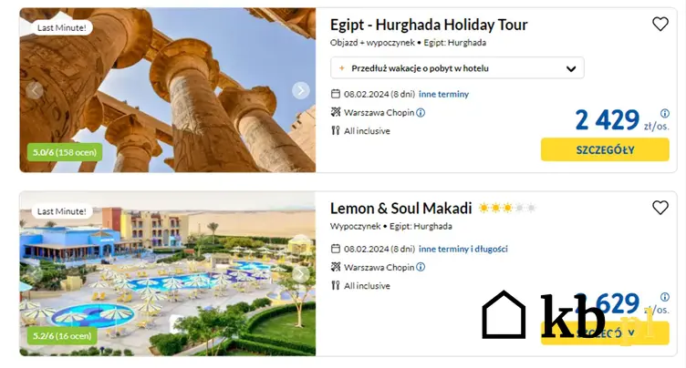 Egipt - przykładowe oferty (Rainbow Tours - wyszukiwanie dnia 20.01.2024)