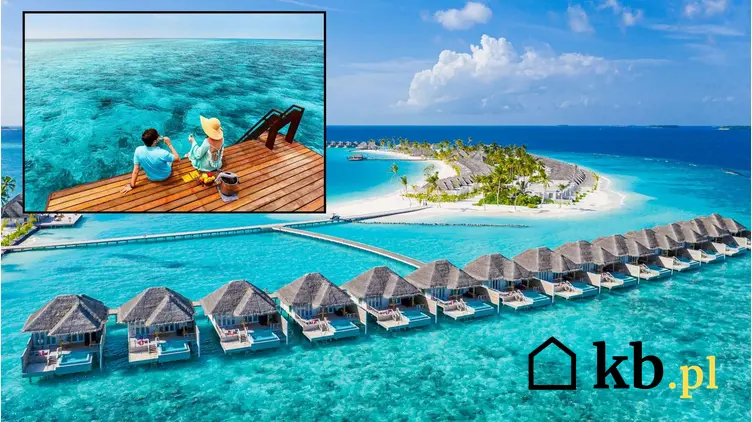 Widok na Malediwy - domki na wodzie i wyspę
