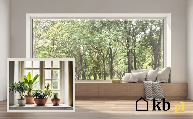 duże okno, rośliny doniczkowe na parapecie, istnieje wiele sposobów, by zapewnić sobie prywatność w mieszkaniu na parterze