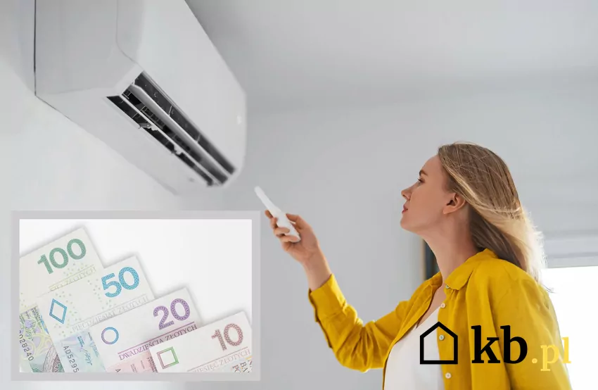 Odgrzybianie klimatyzacji chroni przed alergiami i chorobami układu oddechowego Kobieta steruje klimatyzacją, banknoty