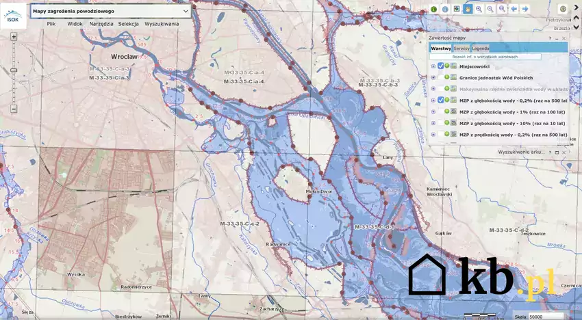 mapa zagrożenia powodziowego z głębokością wody