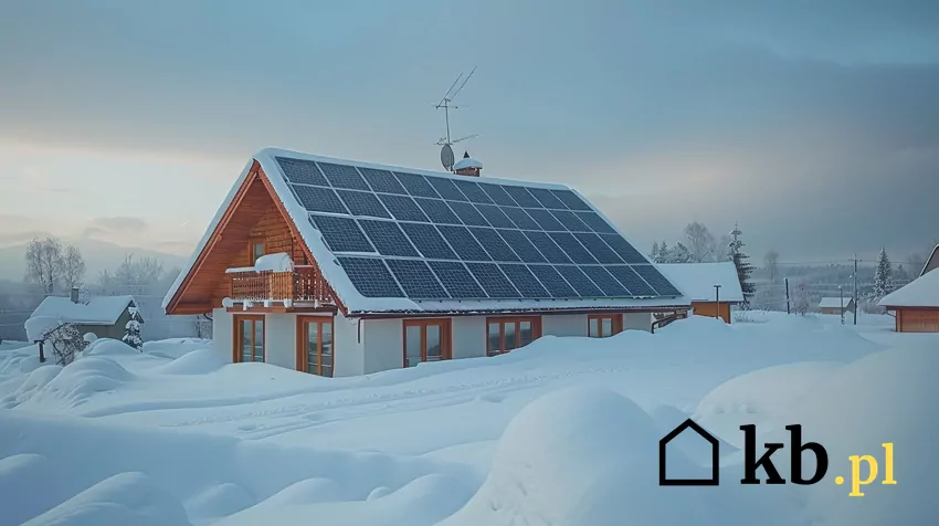 Panele słoneczne zimą produkują mniej energii, ale nadal działają Dom z panelami fotowoltaicznymi, zima