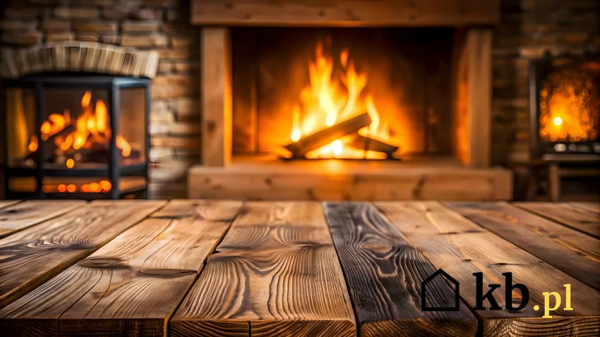 Otwarty kominek, pali się ogień