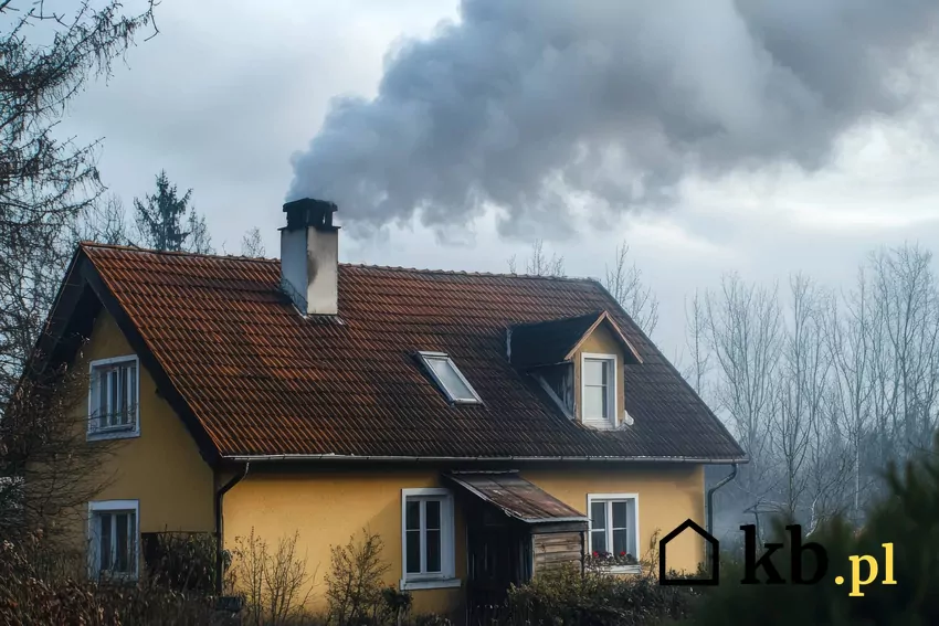 szary dym lecący z komina domu