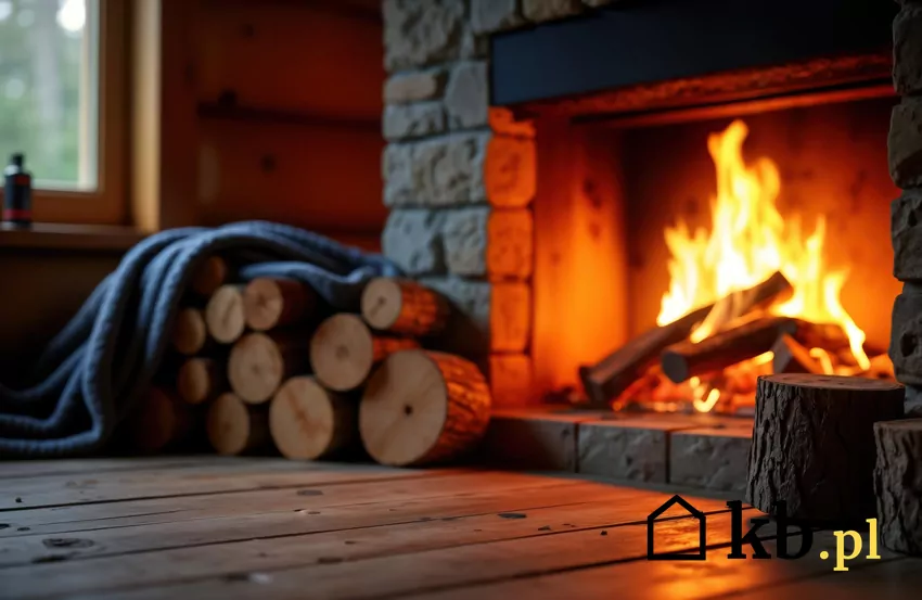 Kominek z płonącym drewnem