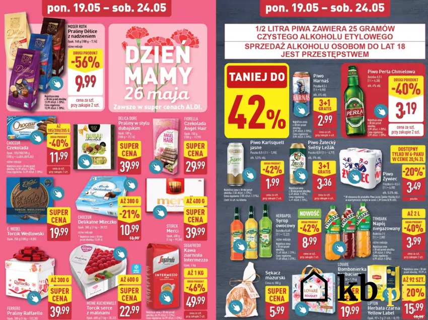 Liczne produkty w Aldi z okazji Dnia Matki w obniżonych cenach Aldi - gazetka
