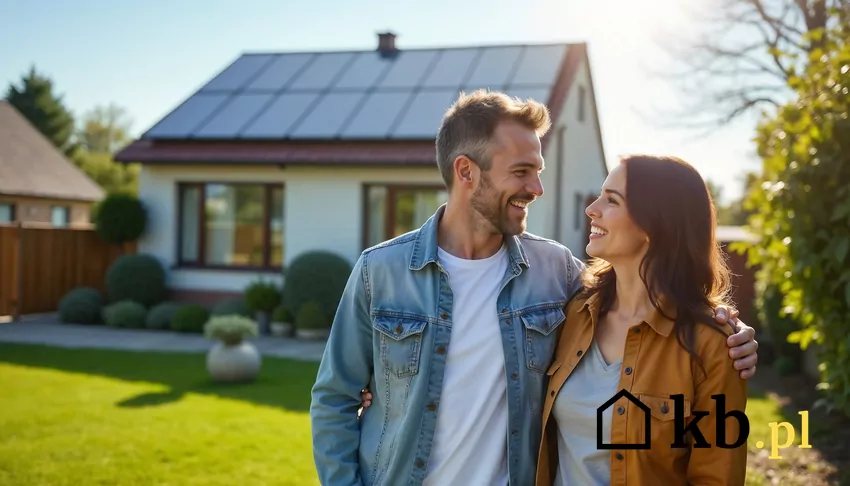 Dzięki wskazówkom architekta zaoszczędzili na budowie domu kobieta i mężczyzna stoją przed swoim domem