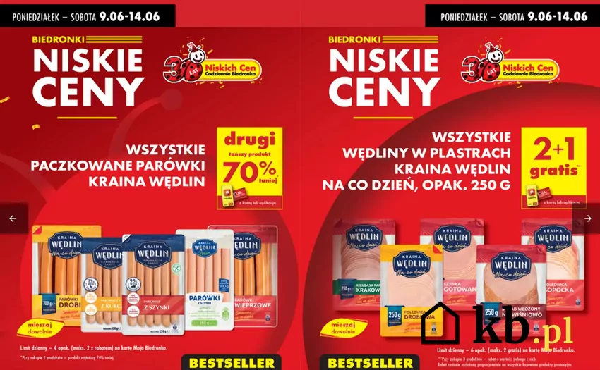 Wszystkie parówki "Kraina Wędlin" 70% taniej na drugi produkt Gazetka Biedronki