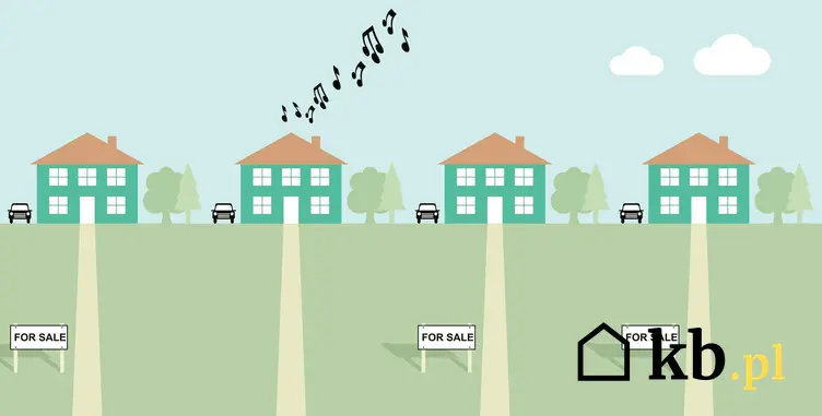 Ilustracja przedstawiająca hałasującego sąsiada, gdzie zgłosić hałas u sąsiada, który pojawia się w ciągu dnia