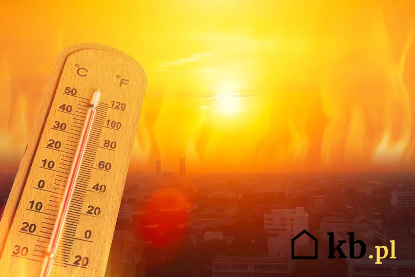 Słońce i termometr z wysoką temperaturą
