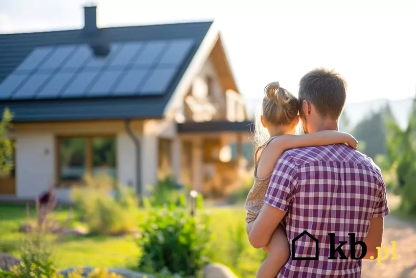 Elektryczny bojler nie zaspokajał potrzeb trzyosobowej rodziny. Najlepszym rozwiązaniem okazały się solary mężczyzna, dziecko, dom z solarami