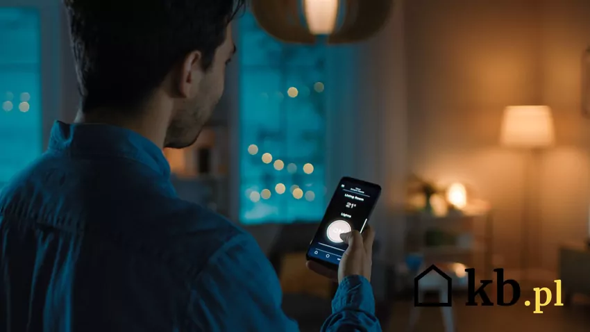 System Smart home zaczyna przewidywać nasze potrzeby mężczyzna korzysta z aplikacji do przyciemniana świateł w domu