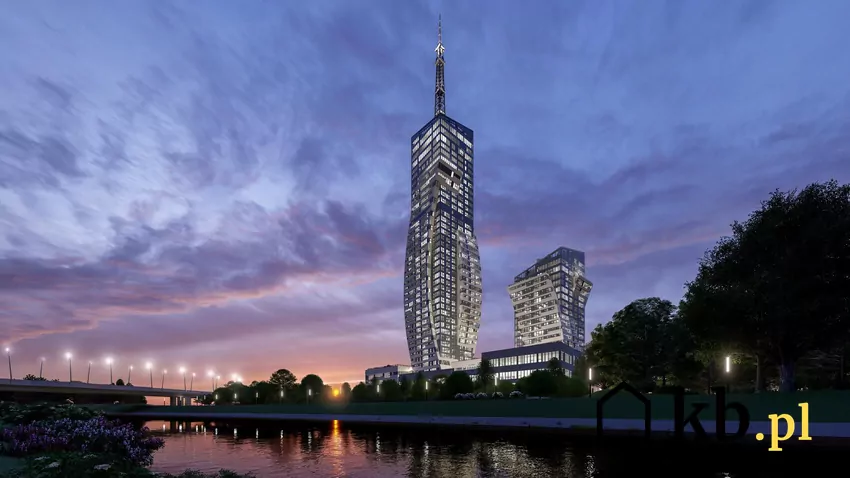 W Rzeszowie dobiega końca ostatni etap realizacji wieżowca mieszkalnego, który przewyższa nawet Złotą 44 w Warszawie i Sky Tower we Wrocławiu Wizualizacja Olszynki Park w Rzeszowie - widok nocą