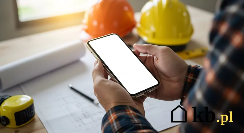 Cyfryzacja dziennika budowy nie wszystkim się podoba budowlaniec trzyma w rękach smartfona