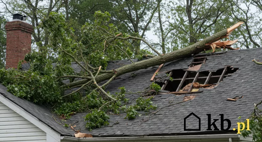 Drzewo na zniszczonym dachu