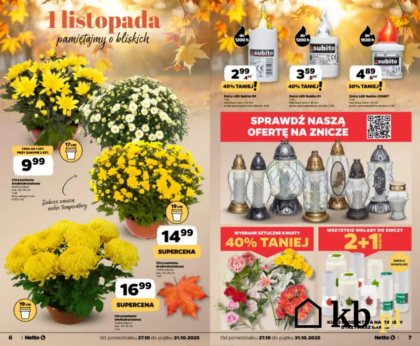 Nie zapomnij o 1 listopada! W Netto znicze, wkłady i kwiaty Netto - gazetka