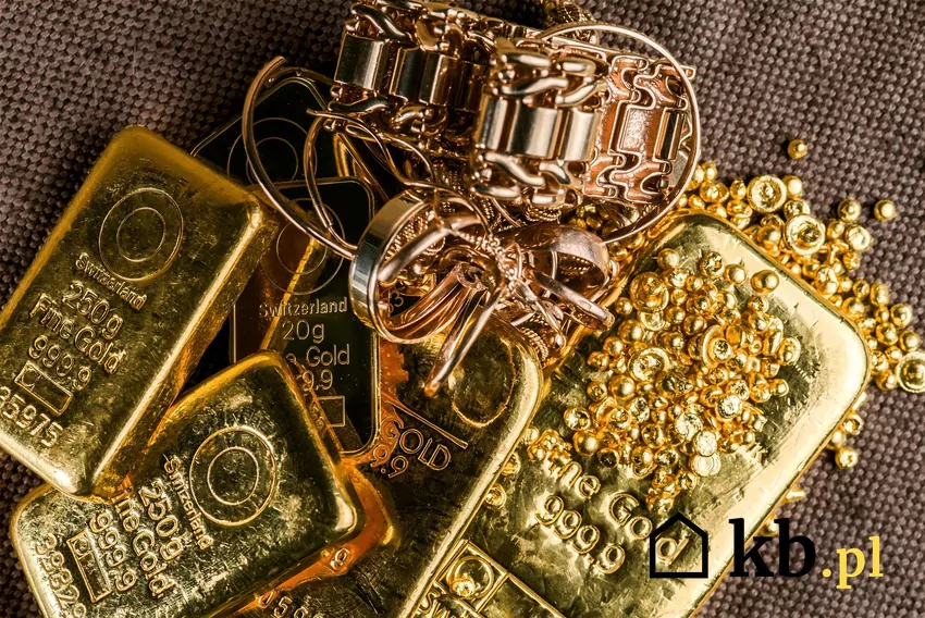 Sztabki złota i biżuteria