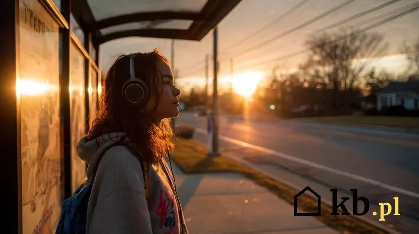 Zuzia musiała wstawać o poranku, by nie spóźnić się na lekcje dziewczyna czeka na autobus