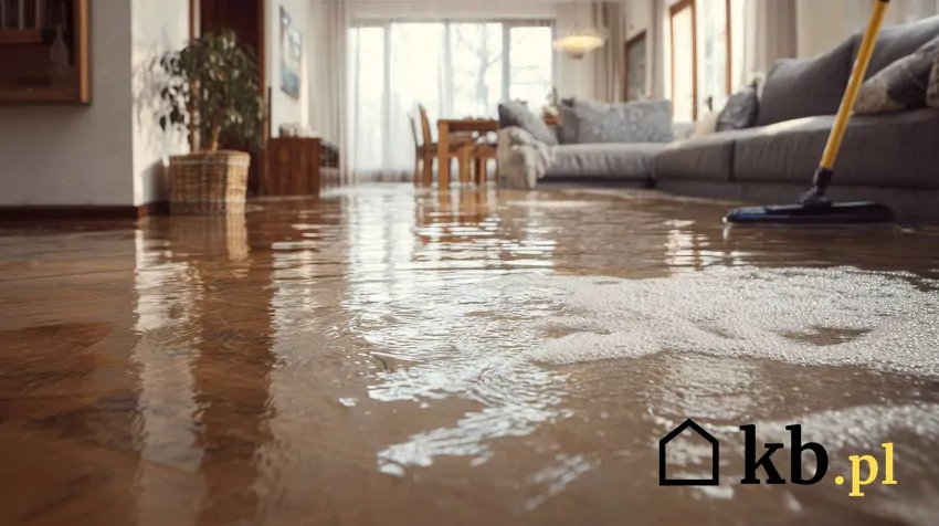 Zalane mieszkanie z wodą na podłodze