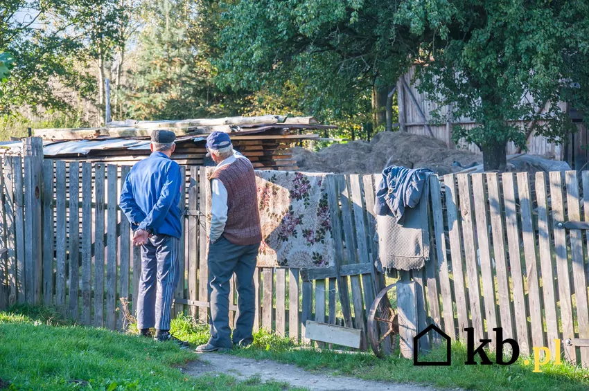 Dwaj sąsiedzi stoją przy płocie