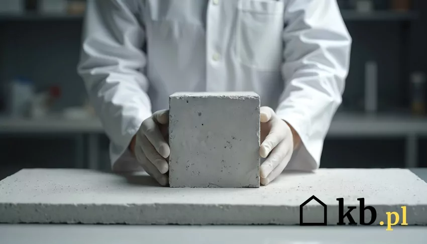 naukowiec, betonowy blok