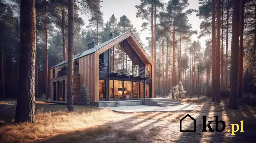 Dom z drewnianą elewacją w lesie