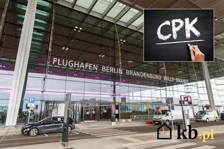 Lotnisko Berlin Brandenburg i napis CPK.