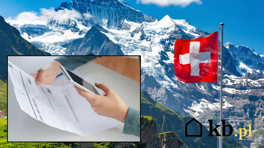 Szwajcarskie góry i flaga.