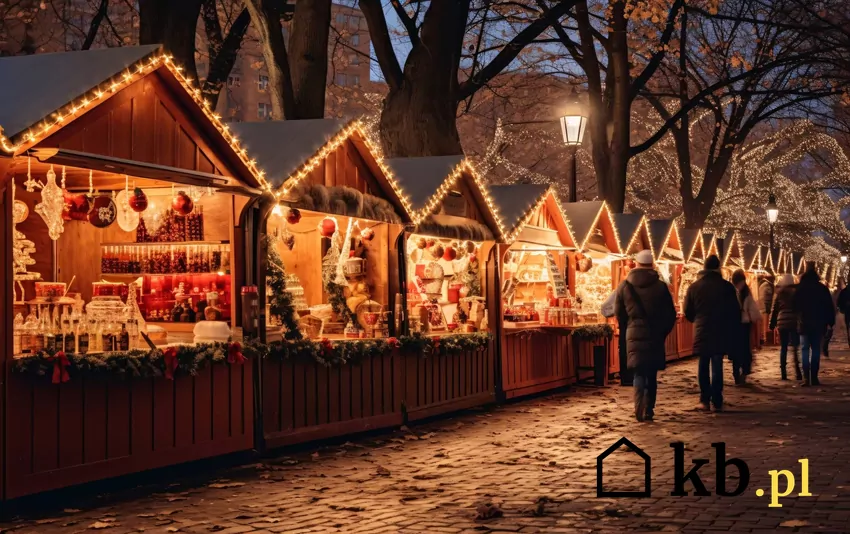 Goście Jarmarku będą mogli kupić ozdoby świąteczne na stoiskach w postaci drewnianych domków stoiska świąteczne na jarmarku