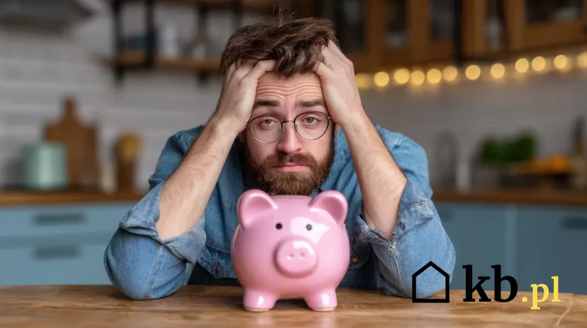 zmartwiony mężczyzna, skarbonka