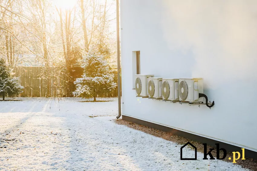 Zewnętrzne jednostki na zewnątrz budynku podczas zimy