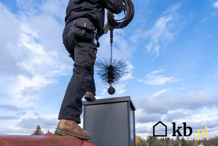 Kominiarz czyści komin